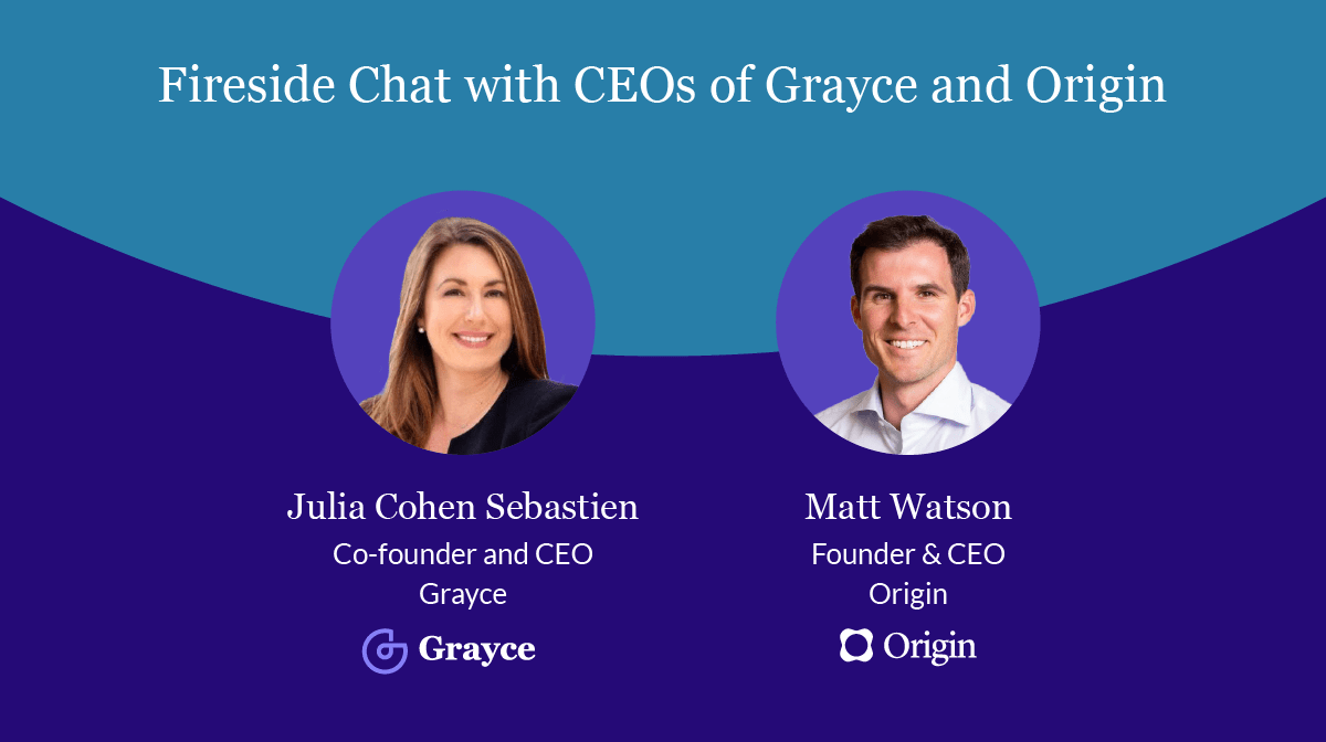 Finances & caregiving fireside chat with CEOs of Grayce and Origin banner.