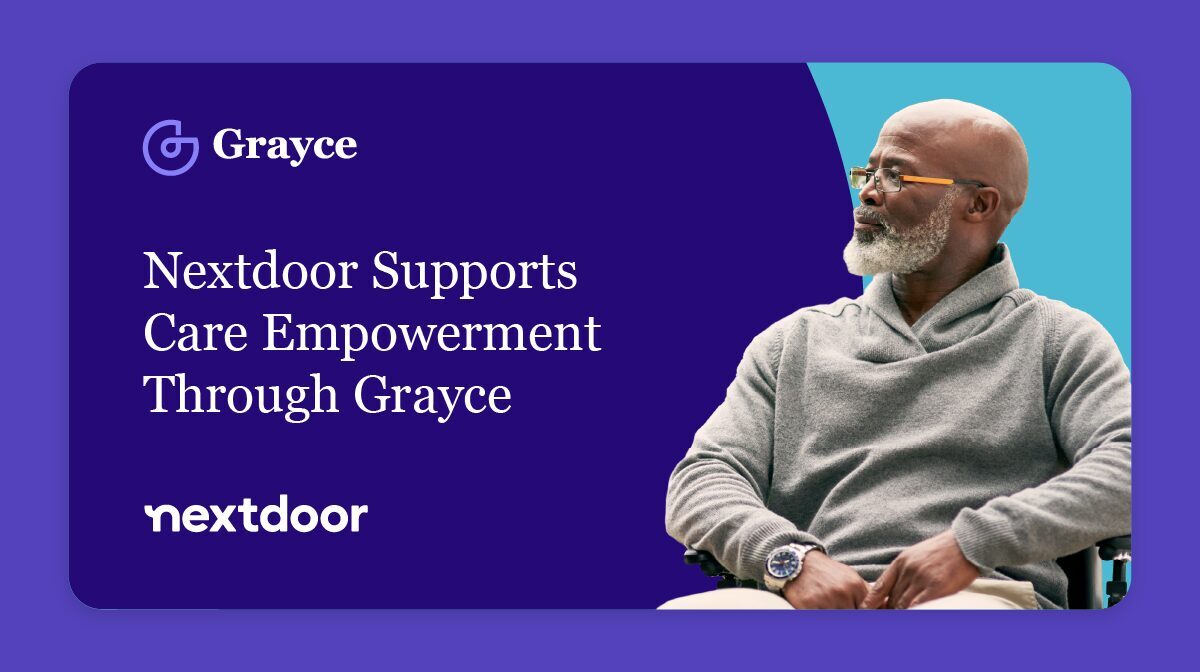 Banner showing a seated male with text that says "Nextdoor Supports Care Emplowerment Through Grayce".