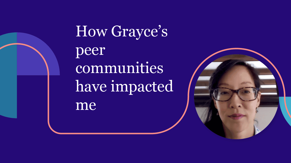 Jane's headshot with the words: "How Grayce's peer communities have impacted me" over a blue background.